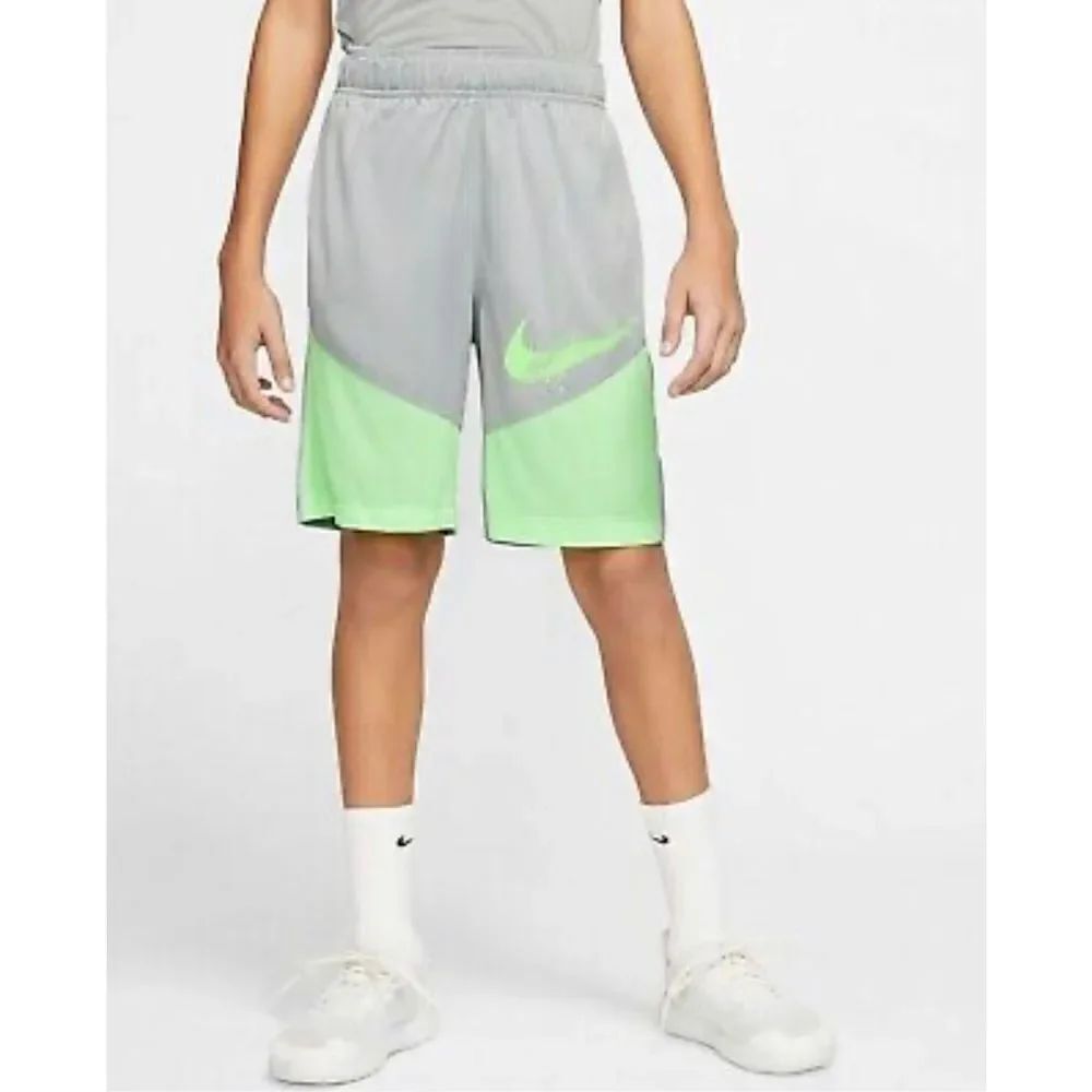 Nike Boy's Graphic Dri-Fit Training Shorts Kids Size XL Gray/ Green CJ7811-077